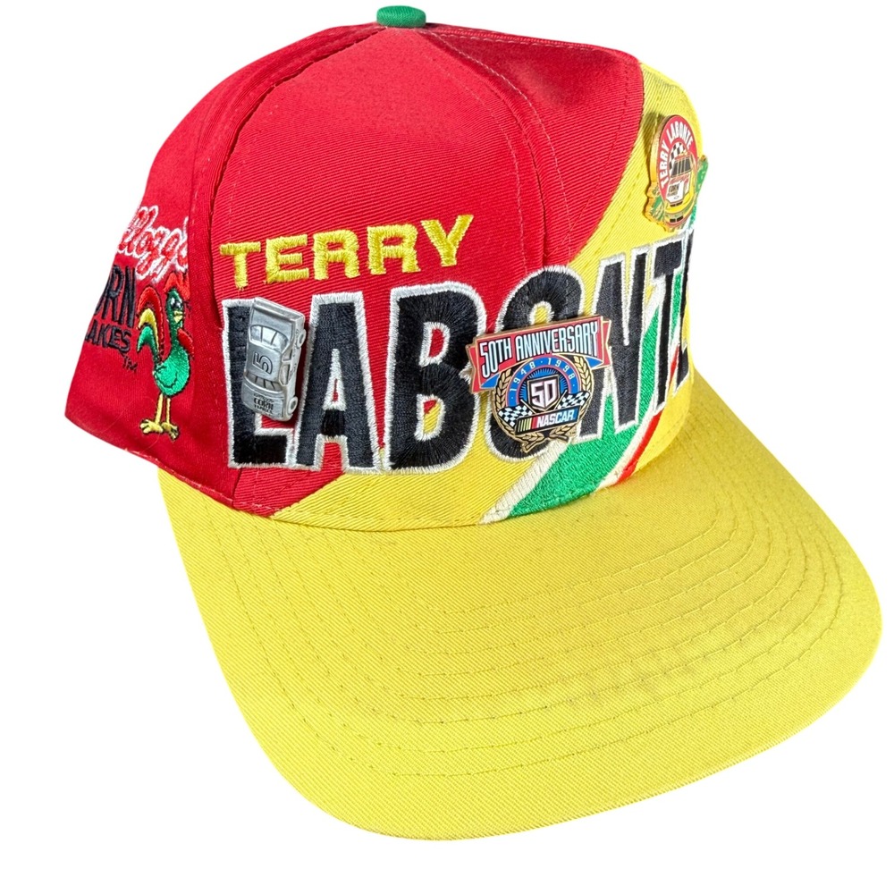 Chase Terry Labonte Snapback Hat Men Yellow Kellogg's NASCAR Multiple Pins